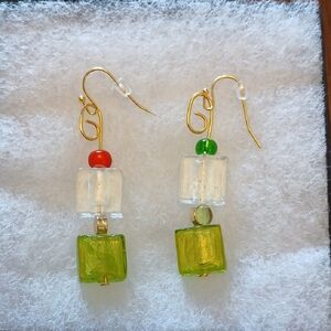 Elegant Gold and Green Beaded Festive Earrings